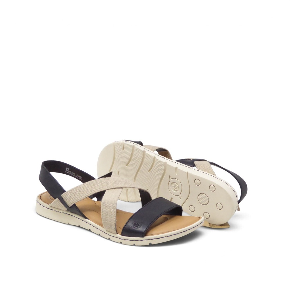 NEW Born Atiana Womens Sandals Black Beige Leather Fabric Strappy Slingback 8